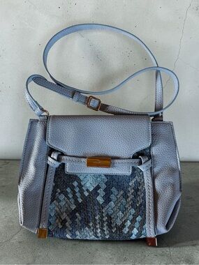 Nine West “Tied and True” Pale Blue Textured Shoulder Bag with Woven Panel